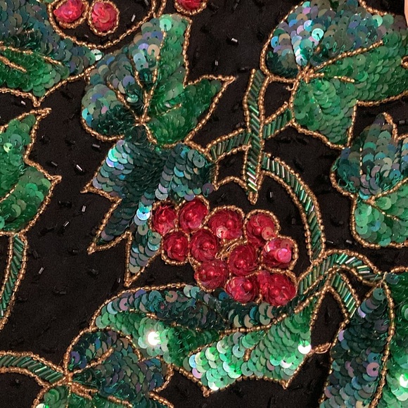 NITELINE Vintage Christmas Floral Sparkly Beaded Sequined Silk Jacket size XL - Picture 8 of 13